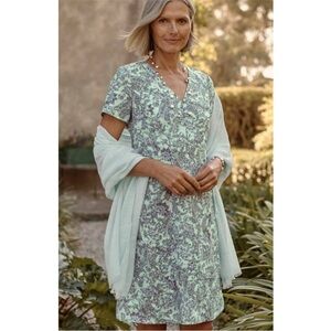 J. Jill Love Linen Women’s Paisley Floral Short Sleeve 100% Linen‎ Dress Size S